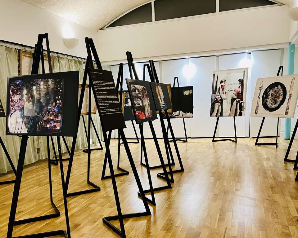 studio 1 set up as an art exhibition